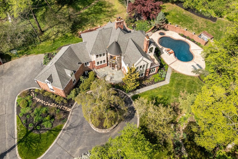 An aerial view of the home at 1100 Green Valley Rd. in Bryn Mawr.