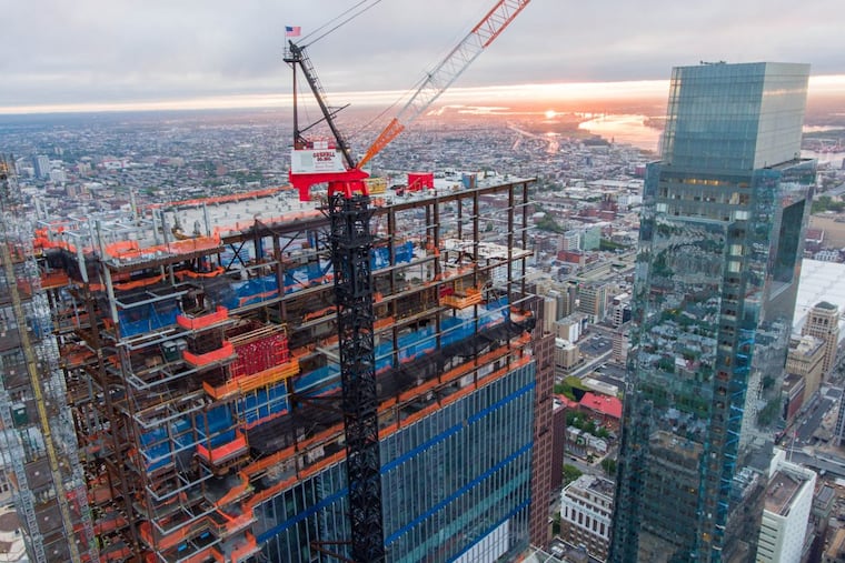 A May 14 drone photo of the Comcast Technology Center. The potential problem was called not common but also not catastrophic.