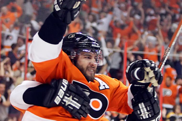 Simon Gagne scored the game-winning goal in overtime of Game 4 to keep the Flyers' hopes alive. (Steven M. Falk / Staff Photographer)
