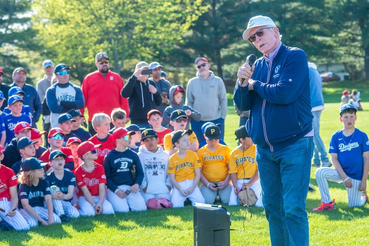 Phillies Hall of Famer Mike Schmidt expressed the importance of protecting your skin from the sun to Little League baseball players at Turk Park in Warrington on Tuesday.