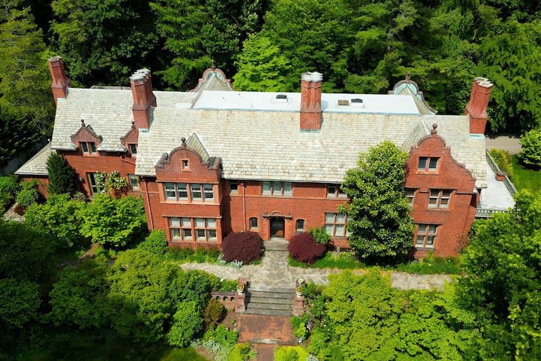When homeowner Robert Pollock saw the drone shots of Binderton's Towanda Street side, he was wowed: "It really is impressive." The aerial view shows how much the home has in common with Cope & Stewardson's campus buildings at Penn, Princeton, and Bryn Mawr.