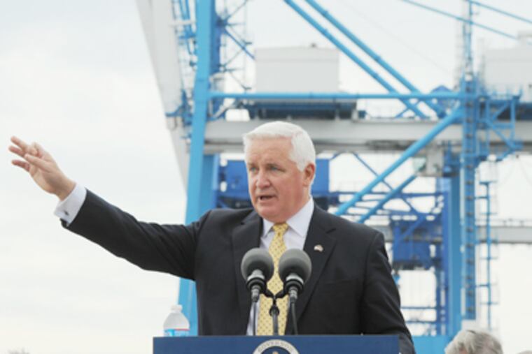 Gov. Corbett announces funding for the dredging of the Delaware River at the Packer Avenue Marine Terminal. (Clem Murray / Staff Photographer)
