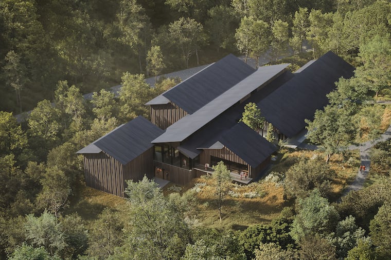 A rendering of an aerial view of the new building on the expanded campus of the Brandywine Conservancy & Museum of Art.