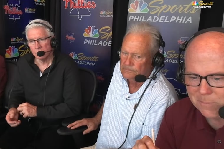(From left) Mike Schmidt, George Brett, and Tom McCarthy on NBC Sports Philadelphia Thursday night.