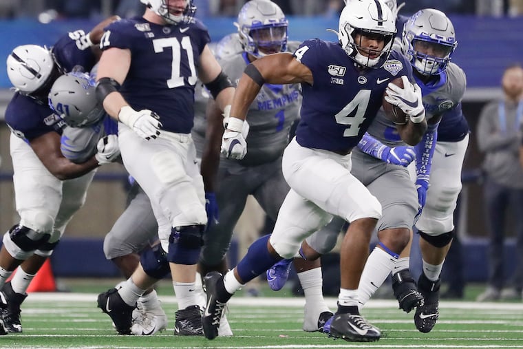 Penn State running back Journey Brown runs for a 56-yard touchdown run against Memphis in the Cotton Bowl on Saturday, December 28, 2019 in Arlington, Texas.