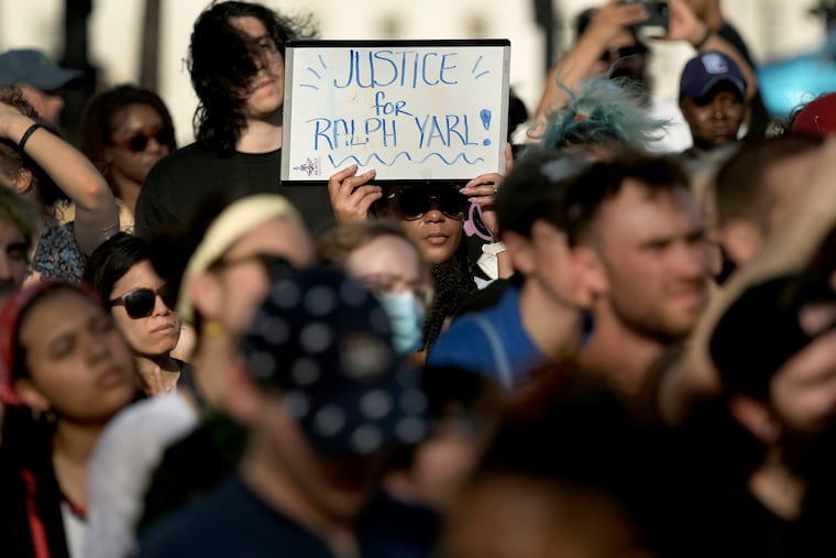 Demonstrators attend a rally in Kansas City, Mo., in support of Ralph Yarl on Tuesday. Yarl, a Black teenager, was shot last week by a white homeowner when he mistakenly went to the wrong address to pick up his siblings.