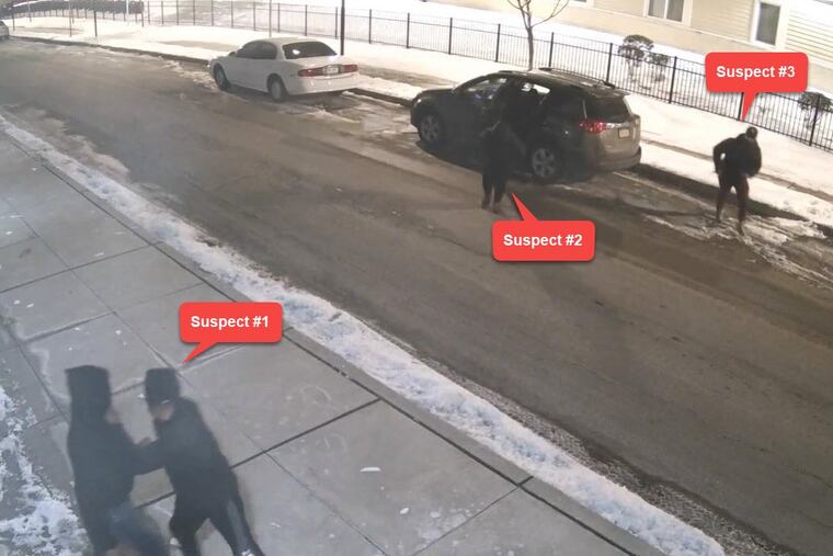 Norristown resident William Carter, 35, was robbed and fatally shot on the west side of West Wood Street on Saturday night. Video surveillance shows three attackers, and one assailant remaining in a gray Toyota RAV4.