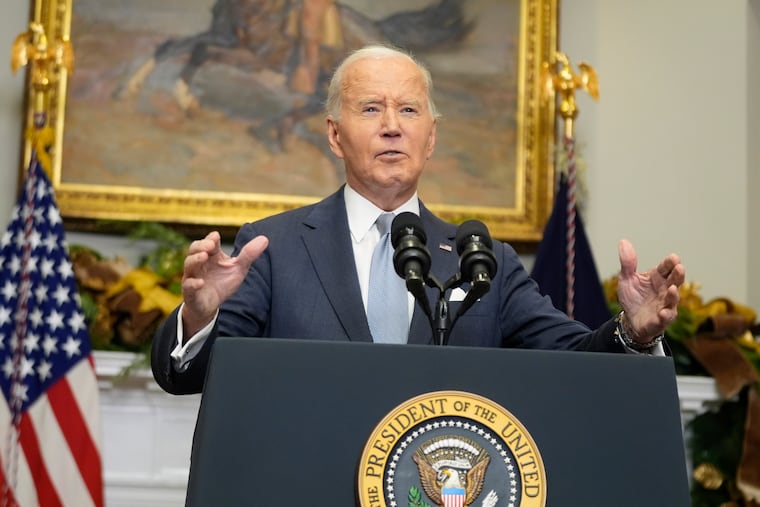 President Joe Biden speaks about the sudden collapse of the Syrian government under Bashar Assad from the Roosevelt Room at the White House in Washington, Sunday, Dec. 8, 2024.