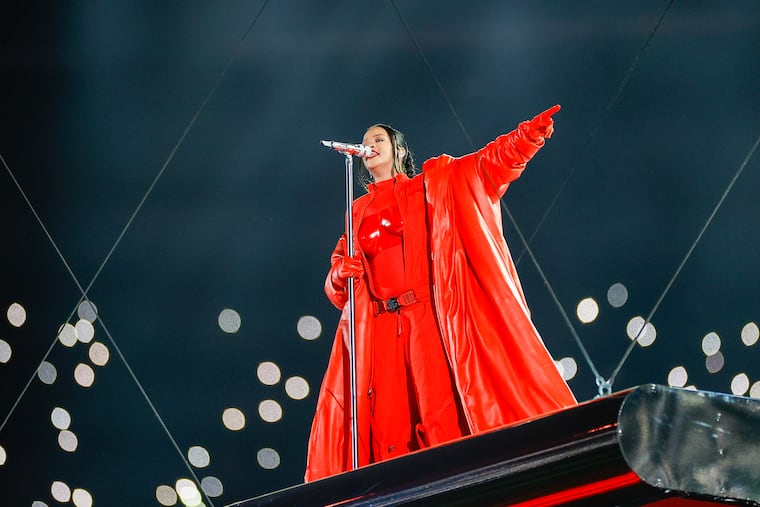 Rihanna performs in the Super Bowl LVII halftime show at State Farm Stadium on Sunday, Feb. 12, 2023, in Glendale, AZ.