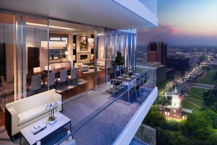 Some balconies of the 500 Walnut building being built by Tom Scannapieco will overlook Independence Mall. Units range in price from $2.5 million to $17 million.