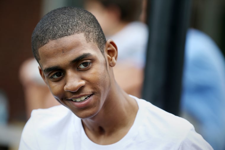 Azir Harris at a basketball game to raise money for his care on Sept. 14, 2019. Zach Bookbinder, 14, organized the charity game to benefit Harris, who was shot in Feb. 2018, after reading about his story in The Inquirer.
