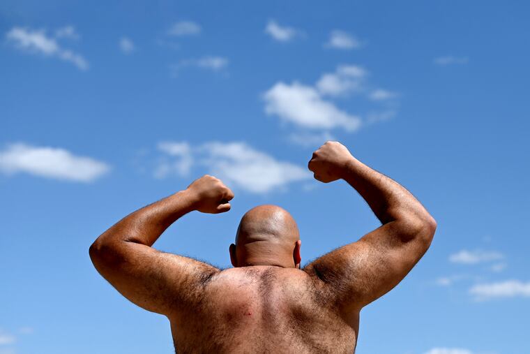June 3, 2024: Abdelrahman Shalan strikes the “Rocky” pose at the top of the steps at the Philadelphia Museum of Art.