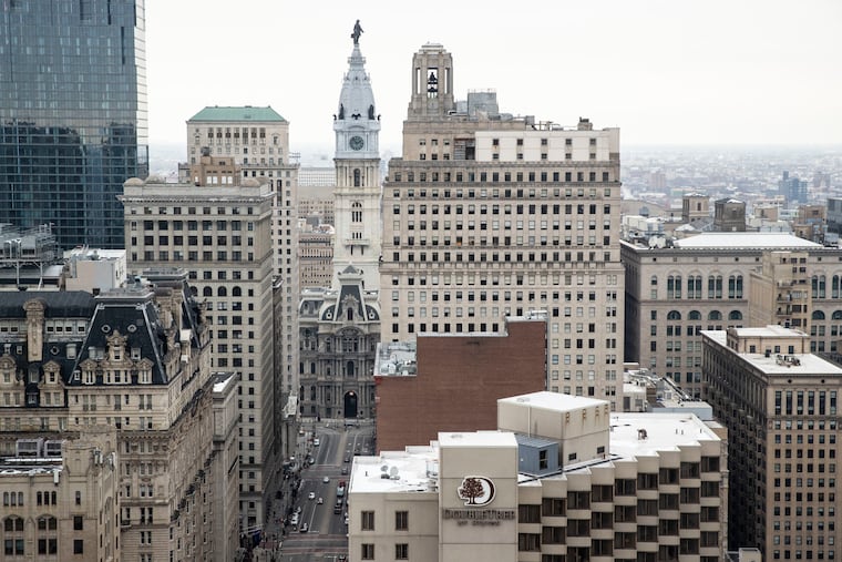 A view of City Hall from the 36th floor of the under-construction Arthaus building in Philadelphia on Monday, Feb. 15, 2021. Carl Dranoff, CEO of Dranoff Properties, said that the first occupants will move into the building in February 2022.