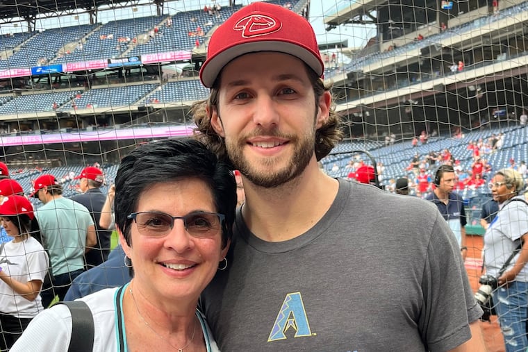 Diamondbacks pitcher Zac Gallen with his mom Stacey. While the Gallen family are diehard Philly fans, they'll be cheering for the Diamondbacks when Zac takes the mount in Game 1.