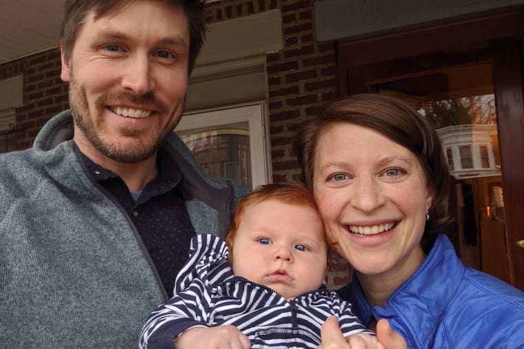Julie Jesneck and Tom Kelley, 39, of Cedar Park, with baby Calvin Finley.