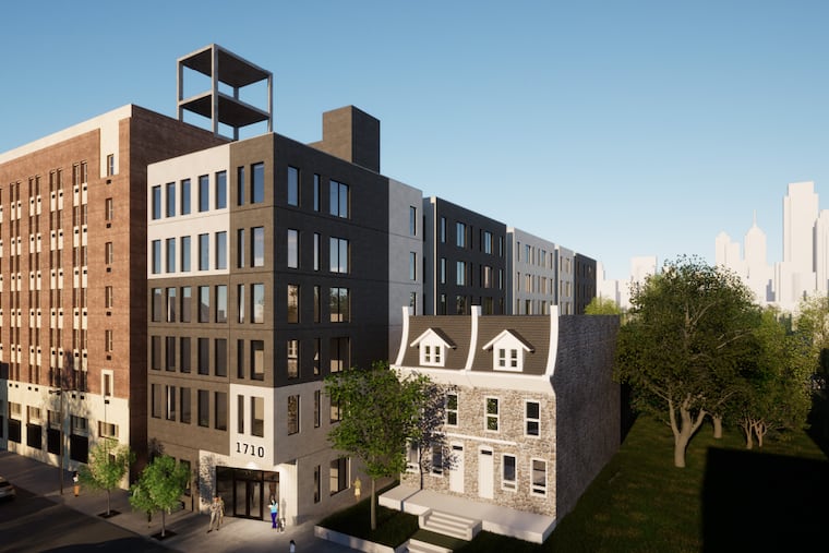 An aerial view of the 1708 W. Tioga St. apartment project, where the developer is almost doubling the number of units he wants to build.