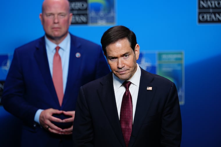 United States Secretary of State Marco Rubio speaks with journalists during a meeting of NATO foreign ministers in Helsingborg, Sweden, Friday, May 22, 2026.