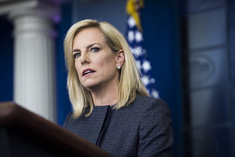 Secretary of Homeland Security Kirstjen Nielsen speaks during a news briefing at the White House on June 18, 2018.