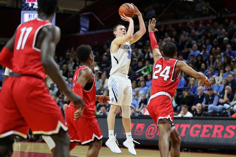 Shawnee’s Dean Noll rises up for a jumper against Newark East Side in the Group 4 state finals at Rutgers.