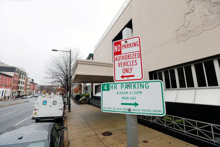 “No Parking — Authorized Vehicles Only” signs on Spring Garden.