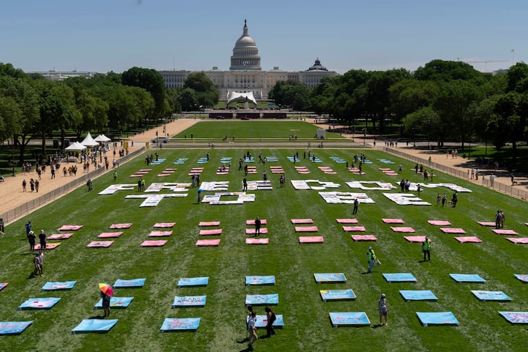 An installation titled "Freedom To Be," including more than 250 quilt panels handmade by transgender people and their families from across the country, is unveiled May 17 by the American Civil Liberties Union and the Gender Liberation Movement on the National Mall in Washington. The ACLU is among the groups receiving a special grant from the William Penn Foundation.