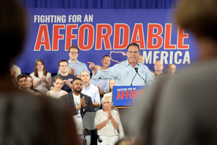 Pa. Governor Josh Shapiro addresses the audience during a rally for Congressional candidate Bob Brooks at the United Steelworkers Union Hall in Bethlehem, Pa. on Sunday, July 26, 2026.
