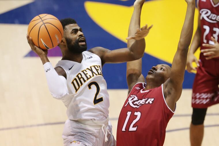 Tramaine Isabell of Drexel shoots above Anthony Durham of Rider in a December game at the Daskalakis Center.