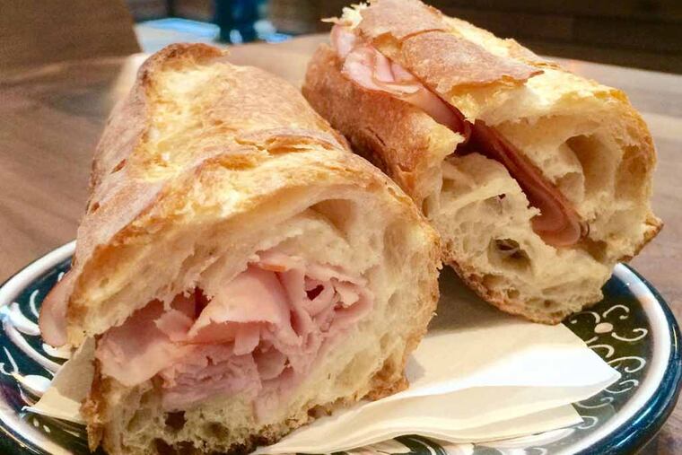 Ham and butter sandwich on house-baked baguette La Colombe's new HQ cafe-bakery in Fishtown. (Photo taken by and sandwich devoured by Craig LaBan)
