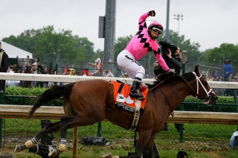 Jockey Luis Saez prematurely celebrates Maximum Security's win in the Kentucky Derby. Saez will get another chance to show he has the best 3-year-old at Saturday's $1 million Haskell Invitational at Monmouth Park.