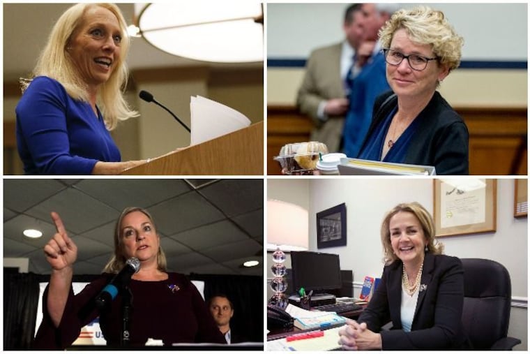 Clockwise from top left: U.S. Reps. Mary Gay Scanlon, Chrissy Houlahan, Madeleine Dean and Susan Wild, all Pennsylvania Democrats, have split on whether to begin an impeachment inquiry of President Donald Trump. (YONG KIM / Staff Photographer; ANDREW HARNIK / AP; ED HILLE / Staff Photographer; JACQUELINE LARMA / AP).
