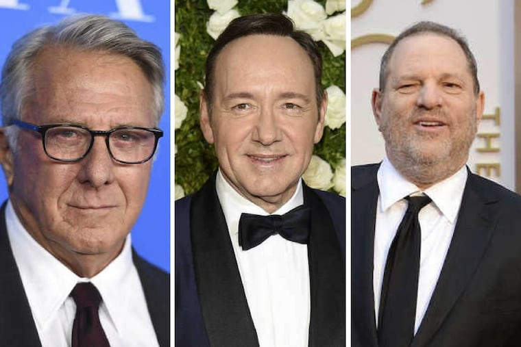 In the last few weeks, many famous men, including Dustin Hoffman, Kevin Spacey, and Harvey Weinstein (pictured, from left), have been accused of sexual harassment.