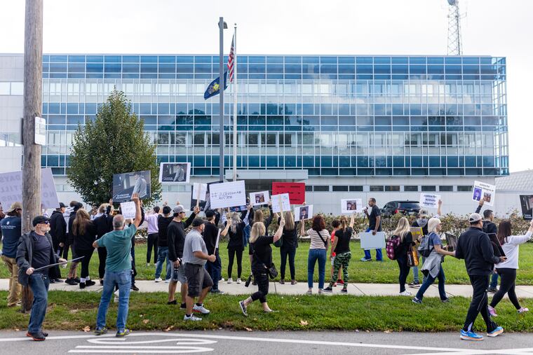 Family, friends, and supporters march toward Pennsylvania State Police headquarters to protest for the shooting and killing of Anthony Allegrini Jr. in October of 2023.