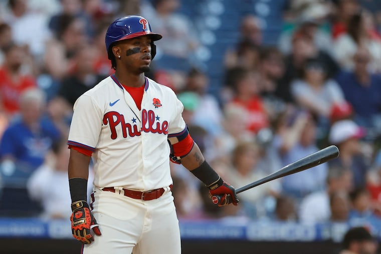 Phillies Jean Segura at bat against the San Francisco Giants on May 30 in Philadelphia.
