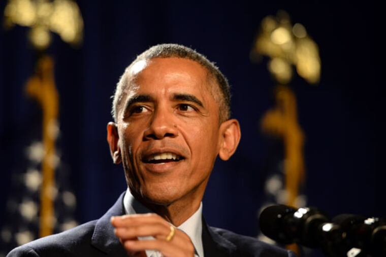President Obama addresses members of the House Democratic caucus
Jan. 29, 2015, during their three-day policy retreat in Society Hill. (
TOM GRALISH / Staff Photographer )