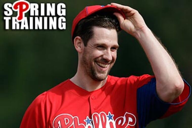 Cliff Lee laughs during the Phillies first workout in Clearwater. (Matt Slocum/AP)