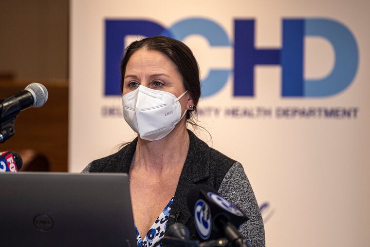 Delaware County Health Department Director Melissa Lyon speaks in February as she introduced the new health department's team.