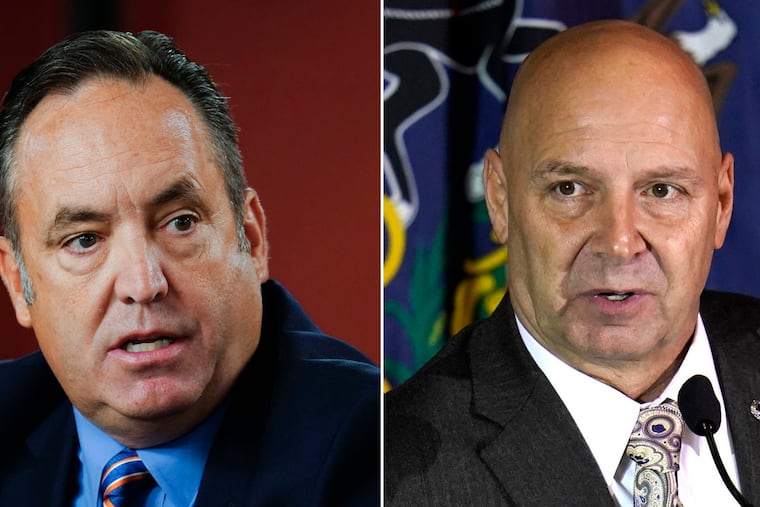 File photos of State Sen. Jake Corman (left) and State Sen. Doug Mastriano (right).