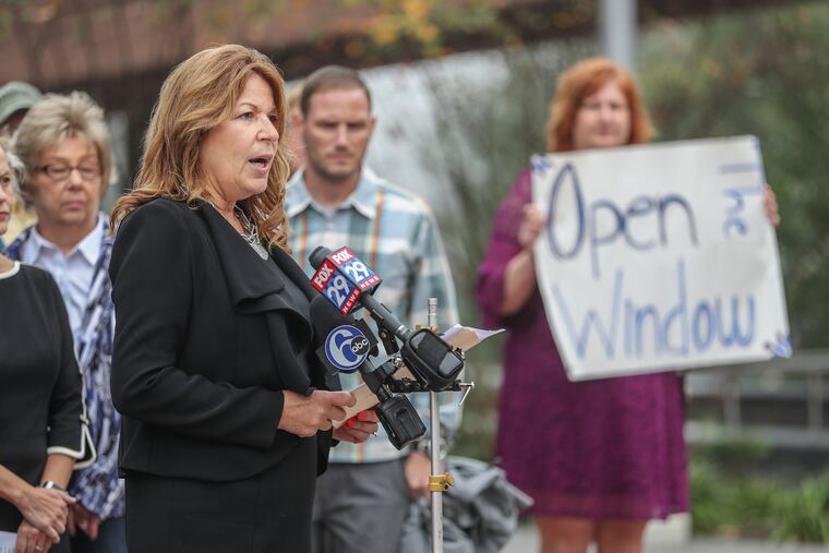 Pennsylvania Representative Tina Davis, seen here at an October rally about clergy-abuse victims, had filed a legal challenge in a state senate race she lost earlier this month.