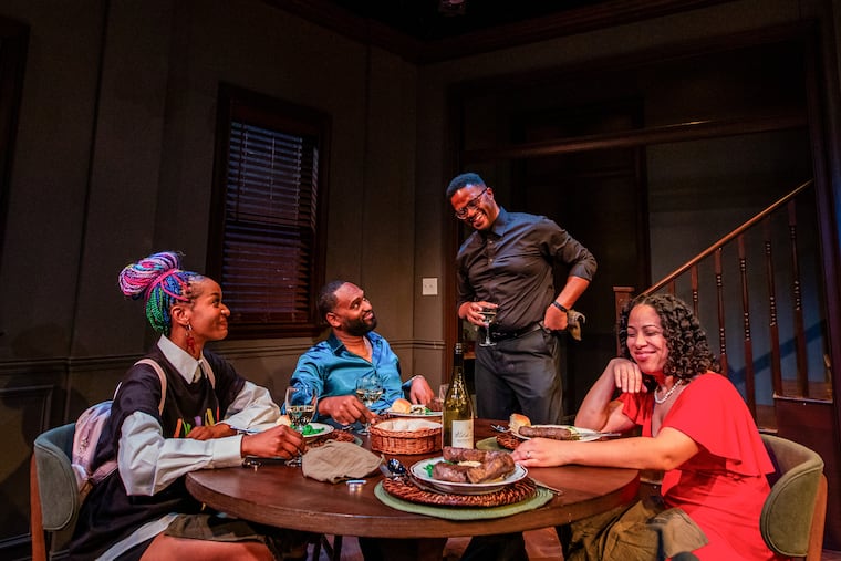 Kishia Nixon (Carmen), Walter DeShields (Earl), Newton Buchanan (Travis), and Taysha Marie Canales (Aisha) in James Ijames' 'Good Bones,' running at the Arden Theatre through March 22.