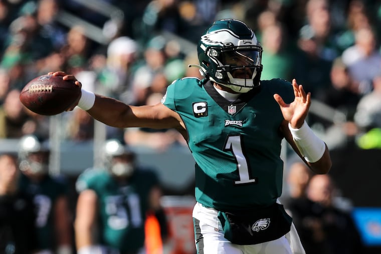 Jalen Hurts was surgical on Sunday, completing 19 of 28 passes for 285 yards and four touchdowns.