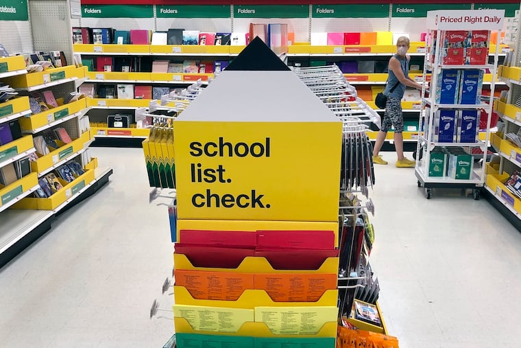 Back-to-school supplies await shoppers. The pandemic has dragged into the new school year and wreaked havoc on reopening plans. That has extended to the back-to-school shopping season, the second most important period for retailers behind the holidays. AP Photo / Bill Sikes