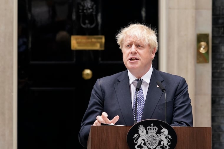 British Prime Minister Boris Johnson speaks to the media next to 10 Downing Street in London on Thursday.