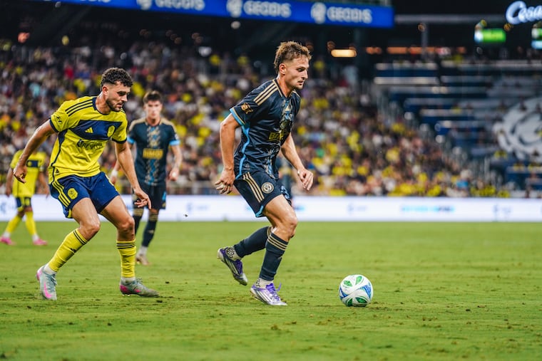 Bruno Damiani on the ball during the Union's game against Nashville SC at GEODIS Park on Saturday.