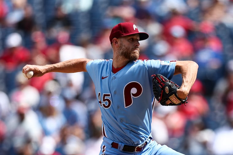 Philadelphia Phillies pitcher Zack Wheeler throws during the first inning of the Philadelphia Phillies game agains the Houston Astros at Citizens Bank Park on Thursday, Sept. 10, 2026 in Philadelphia.