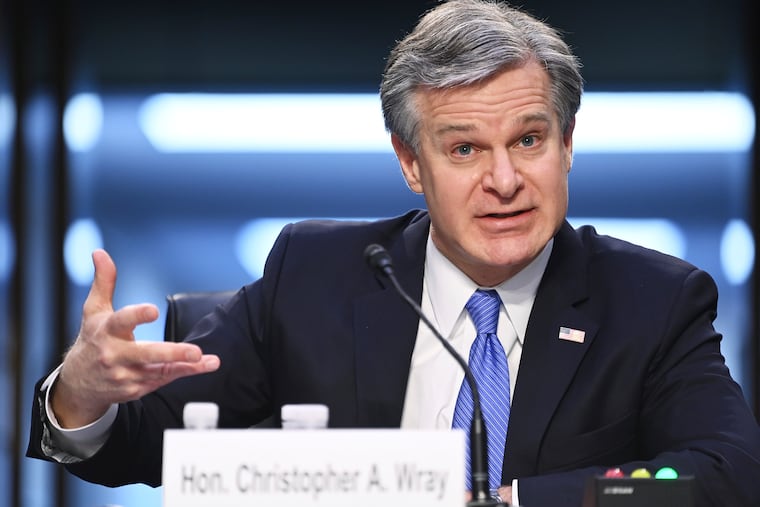 FBI Director Christopher Wray testifies before the Senate Judiciary Committee on Capitol Hill in Washington on Tuesday.