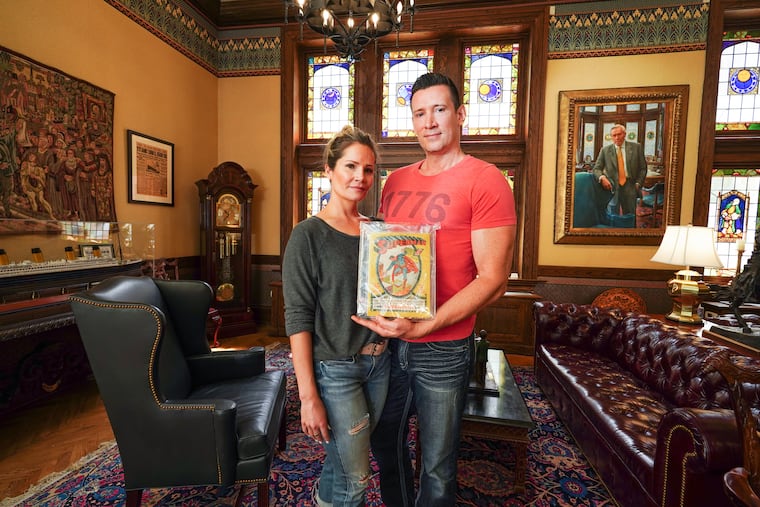 Matthew and Emily Meyers, who won a defamation suit against Certified Guaranty Company, in 2024. Seen here in their lawyers office, in Philadelphia, July 31 2024.