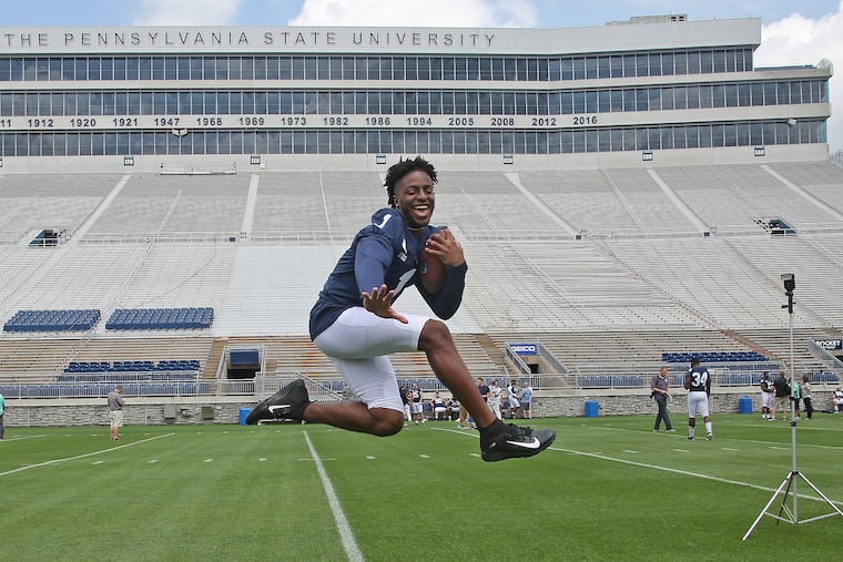 Penn State football wide receiver KJ Hamler (1) during the program's annual Media Day on Aug. 3, 2019. CRAIG HOUTZ / For the Inquirer
