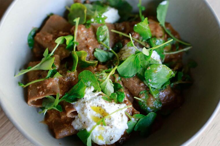 Toasted oat paccheri pasta with buffalo bolognese at High Street on Hudson in the West Village.