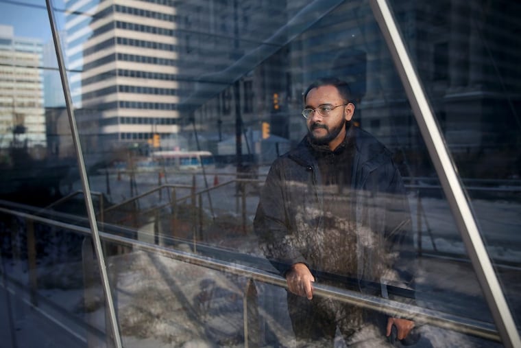 Carlos Castro Miranda, a DACA enrollee who grew up in the U.S. and graduated from college here, outside Philadelphia City Hall on Friday.