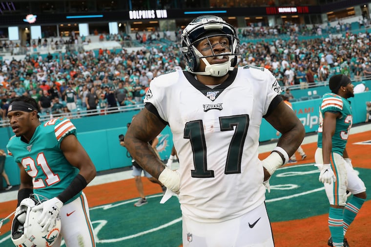 Eagles wide receiver Alshon Jeffery (17) caught just 43 passes in just 10 games last season.